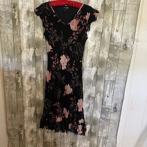 Vintage y2k black and pink floral beaded fit flare fairy dress 8